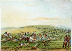Indiáni Ameriky: kmen indiánů s koňmi a psy. Ilustrace George Catlin (1794-1872) od George Catlin