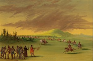 La Salle se setkává s válečnou skupinou indiánů Cenis na texaské prérii. 25. dubna 1686, 18471848. od George Catlin