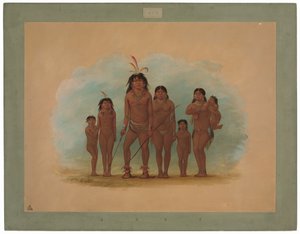 Náčelník Lengua, jeho dvě manželky a čtyři děti od George Catlin