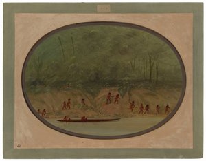 Lengua indiáni stoupající peřejemi řeky Uruguay od George Catlin