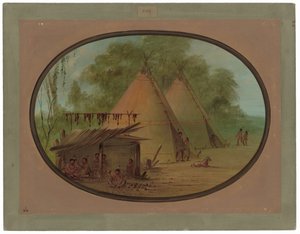 Výroba křemenných hrotů šípů - Apači od George Catlin