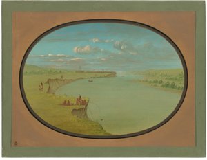 Mandan Village - Pohled do dálky od George Catlin