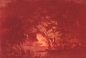Odžibvejové lovící lososy za svitu pochodní od George Catlin