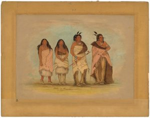 Náčelník Pawneepict, dvě dcery a válečník od George Catlin