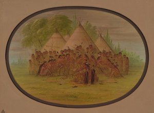 Pipe Dance - Assinneboine, 18611869. od George Catlin