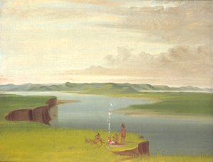 Prérijní útesy při východu slunce poblíž ústí řeky Yellowstone od George Catlin
