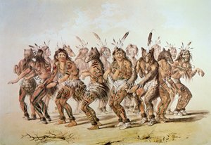 Siouxský medvědí tanec (barevné lito) od George Catlin
