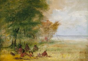 Indiánská rada Siouxů, náčelníci v hluboké diskusi od George Catlin