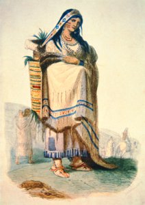 Siouxská matka s dítětem v kolébce (barva litho) od George Catlin