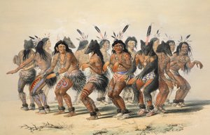 Detail Medvědího tance, hospoda. 1845 barevná litografie. od George Catlin