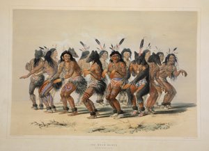Medvědí tanec, hospoda. 1845 barevná litografie. od George Catlin