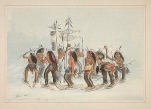 Tanec na sněžnicích, pl. 14 z portfolia severoamerických indiánů od George Catlin