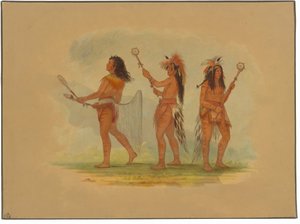Tři slavní hráči míče - Choctawové, Siouxové a Odžibvejové od George Catlin