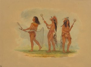 Tři slavní hráči míče - Choctaw, Sioux a Odžibbeway, 1861. od George Catlin