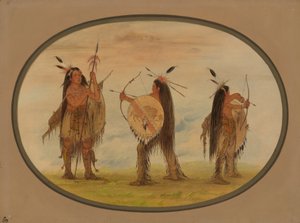 Tři mandanští válečníci vyzbrojení k válce, 18611869. od George Catlin