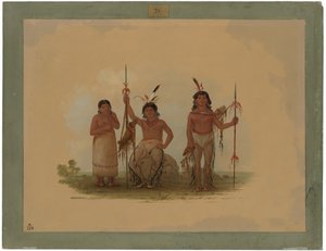 Dva arapahští válečníci a žena od George Catlin