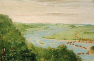 Pohled na řeku Canadian River, přejezd dragounů od George Catlin