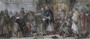 Scéna z klášterního života: Kázání v kostele od George Cattermole