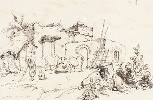Vesnická scéna v Indii [verso] od George Chinnery