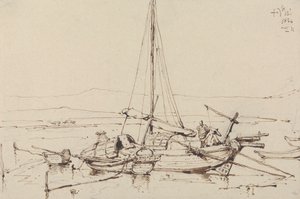 Čínské čluny, 1834 od George Chinnery