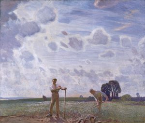 „Na polích v červnu“, 1914 od George Clausen