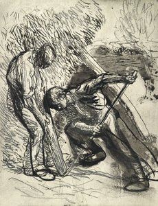 Propping the Rick, cca 1900 (tužka, pero a inkoust na papíře) od George Clausen
