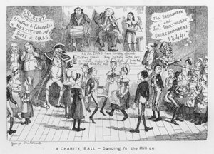 Charitativní ples, tanec pro milion (rytina) od George Cruikshank