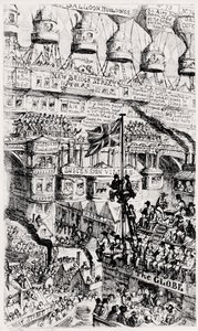 Malthusiánský pohled na budoucnost přelidněného Londýna v Anglii podle spisů Thomase Malthuse od George Cruikshank