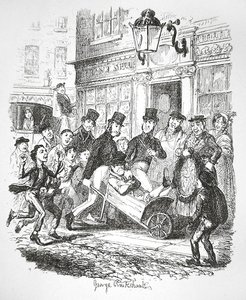 Kapsář ve vazbě, kolem roku 1835 (rytina) od George Cruikshank