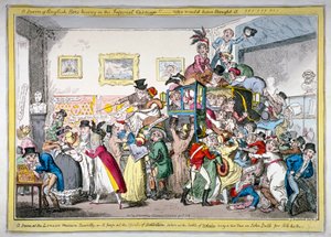 „Roj anglických včel úlujících v císařském kočáru!! scéna v londýnském muzeu, 1816 od George Cruikshank