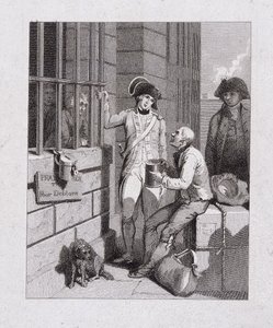 „Hvízdací obchod: Tom & Jerry na návštěvě Logica, na palubě flotily“, Fleet Prison, Londýn, 1821 od George Cruikshank
