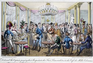Sloupce Café des Milles - v „Life in Paris“ od Davida Careyho, Londýn od George Cruikshank