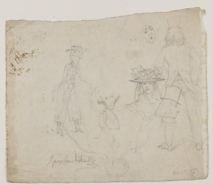 Studie znaků (tužka, pero a inkoust na papíře) od George Cruikshank