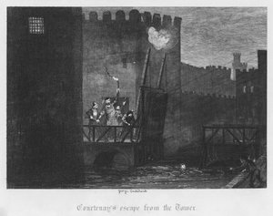 Courtenayin útěk z věže (rytina) od George Cruikshank
