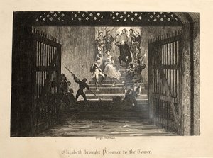 Elizabeth přinesla vězně do Toweru z The Tower of London, hospoda. 1840 od George Cruikshank