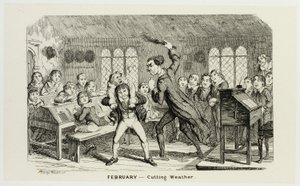 Únor - Střih počasí z ocelových leptů George Cruikshanka do komiksových almanachů: 1835-1853 od George Cruikshank
