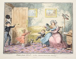 Ze školy domů nebo hospoda Začátek prázdnin. 1835 (ručně kolorovaná rytina) od George Cruikshank