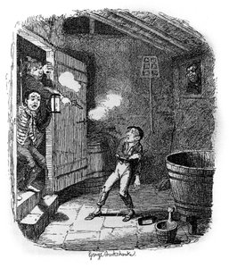 Ilustrace pro „“ Oliver Twist““ (Olivier) od Charlese Dickense (1812-1870), od George Cruikshanka (1792-1878). od George Cruikshank