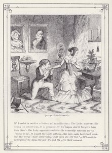 Ilustrace pro Bakalářskou vlastní knihu aneb Pokrok pana Lambkina (Gent) (rytina) od George Cruikshank