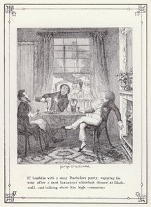Ilustrace pro Bakalářskou vlastní knihu aneb Pokrok pana Lambkina (Gent) (rytina) od George Cruikshank
