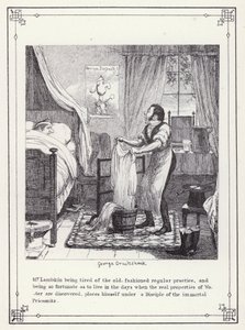 Ilustrace pro Bakalářskou vlastní knihu aneb Pokrok pana Lambkina (Gent) (rytina) od George Cruikshank