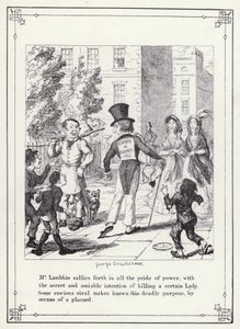 Ilustrace pro Bakalářskou vlastní knihu aneb Pokrok pana Lambkina (Gent) (rytina) od George Cruikshank