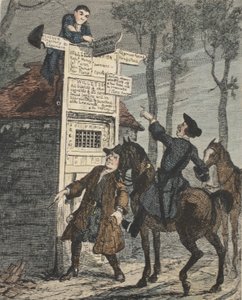 Jack Sheppard Escapes from the Prisoners Cage, ilustrace z Jack Sheppard: A Romance od Williama Harrisona Ainswortha, vydáno 1839 (ručně kolorovaný lept) od George Cruikshank
