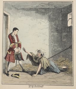 Jack Sheppard navštěvuje svou matku v Bedlamu, ilustrace z Jack Sheppard: A Romance od Williama Harrisona Ainswortha, vydáno 1839 (ručně kolorovaný lept)