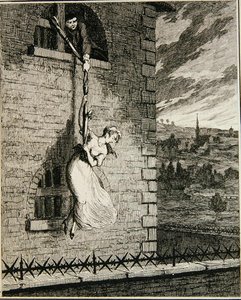 Jack na útěku z Newgate Ward se svou ženou Elizabeth Lyon, ilustrace z 