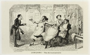 Leden - Oznámení z ocelorytu George Cruikshanka do komiksových almanachů: 1835-1853 od George Cruikshank