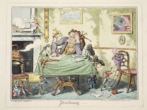 Žárlivost, hospoda. 1835 (ručně kolorovaná rytina) od George Cruikshank