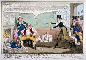 „Johnny Bull a jeho padělané poznámky!!!“, 1819. od George Cruikshank