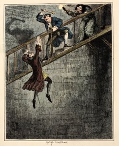Jonathan Wild hází sira Rowlanda Trencharda do studny, ilustrace z 