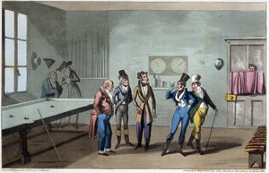 Muži v kulečníkové herně - ve filmu „Život v Paříži“ od Davida Careyho, nemocný. od G. Cruikshank, Londýn od George Cruikshank